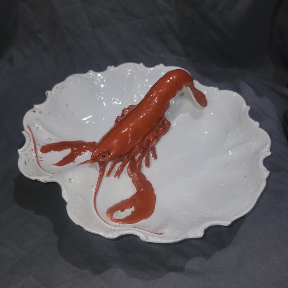 Vintage Carl Tielsch German Porcelain Lobster Handle Serving Platter Dish